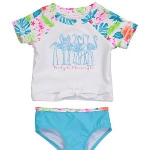 Tommy Bahama Girls Size 10 2PC Blue Floral Flamingle Swim Top & Bottom 50UPF NWT